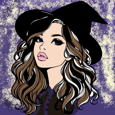 realistic witch girl with wavy hair and lips