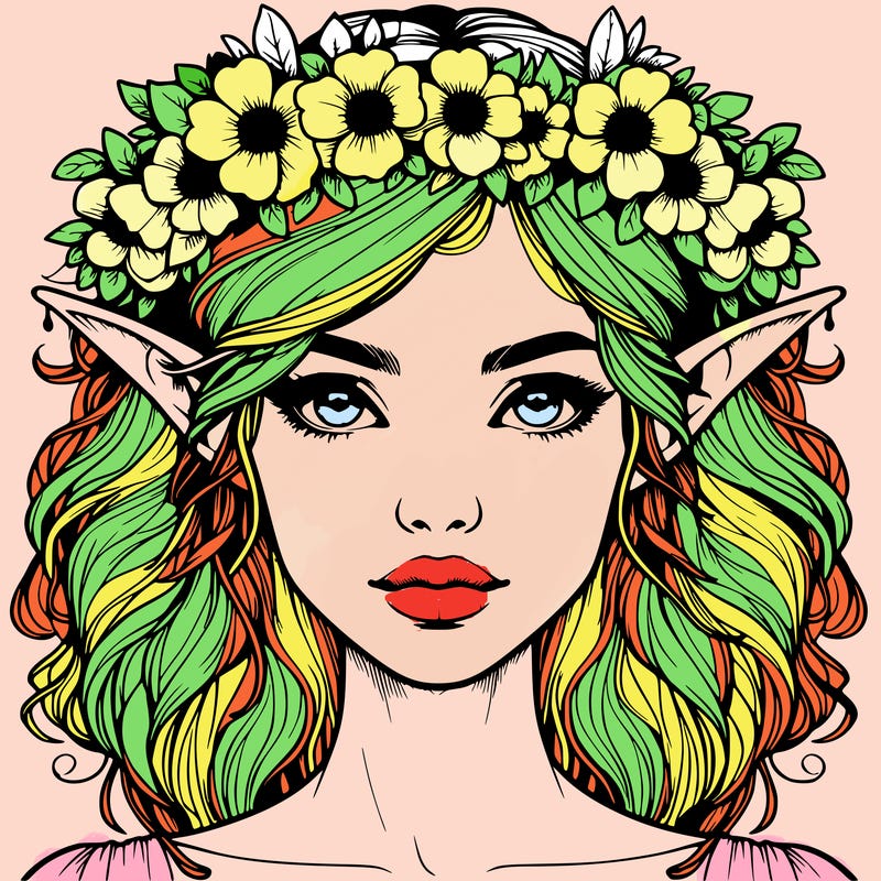 realistic female elf with flower crown