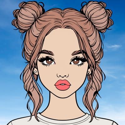 realistic girl with two buns in hair and lips