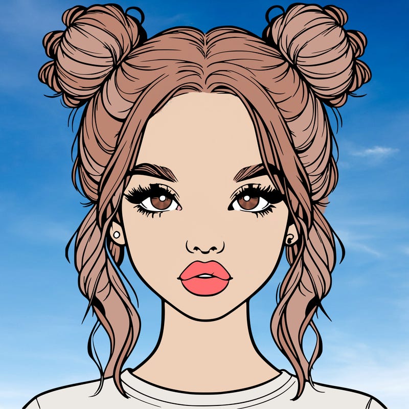 realistic girl with two buns in hair and lips