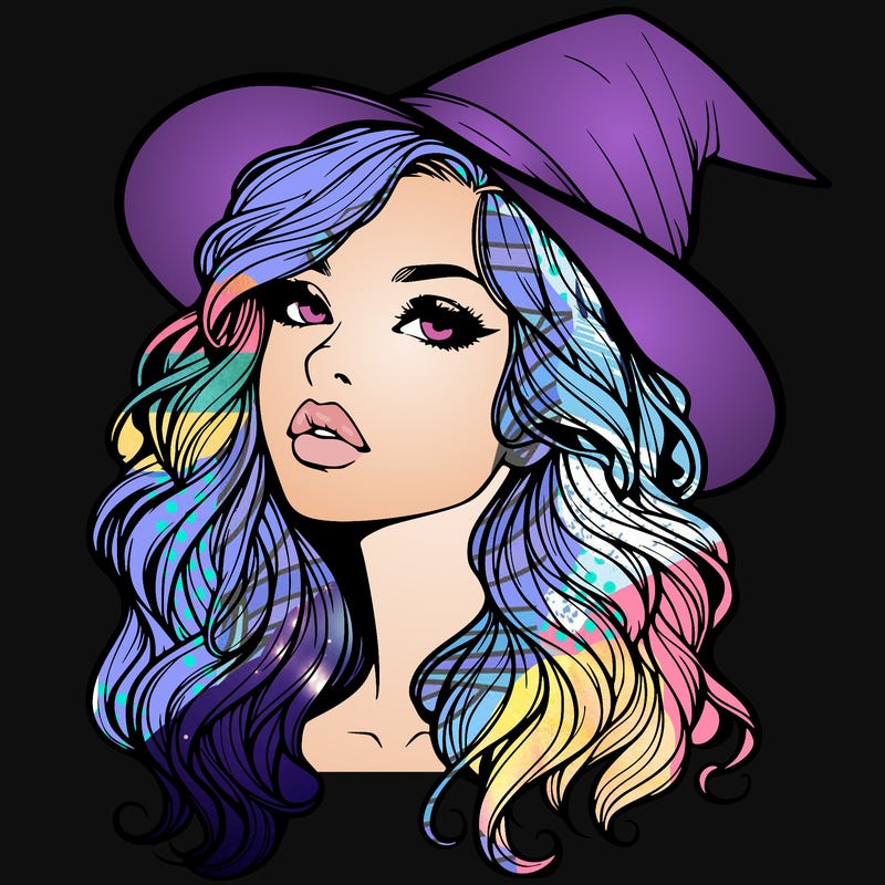 realistic witch girl with wavy hair and lips
