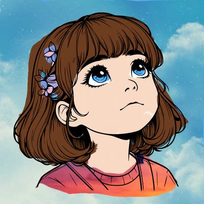 realistic girl looking up