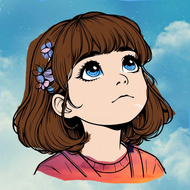 realistic girl looking up