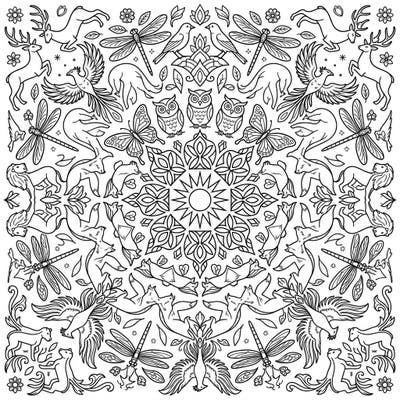 Dive into a world of symmetrical beauty with this intricate animal mandala coloring page. Featuring a captivating array of wildlife and natural elements, it offers a serene and engaging creative escape.