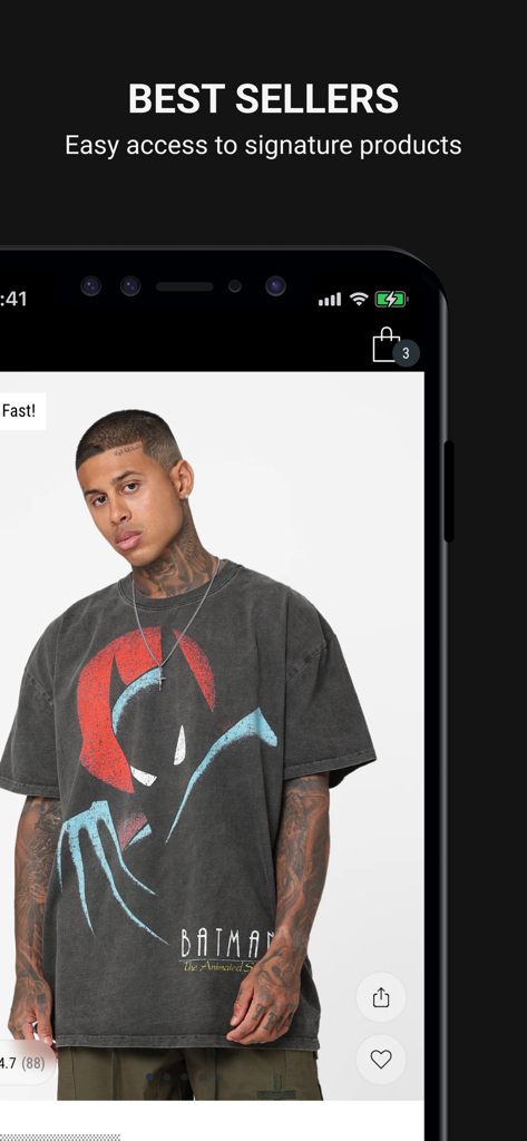 Culture Kings mobile app showing a best sellers section with a model wearing a graphic streetwear t-shirt