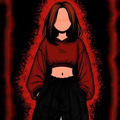 realistic girl faceless with baggy pants and a crop top