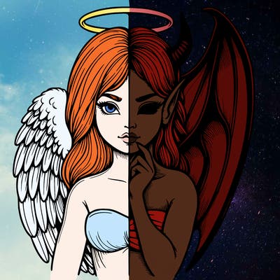 realistic angel half demon