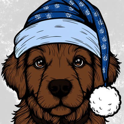 realistic dog with a christmas hat