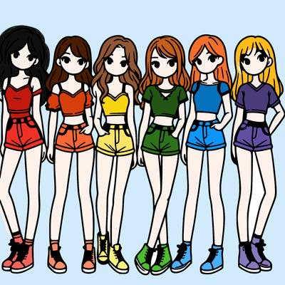 a group of girls wearing crop tops and shorts