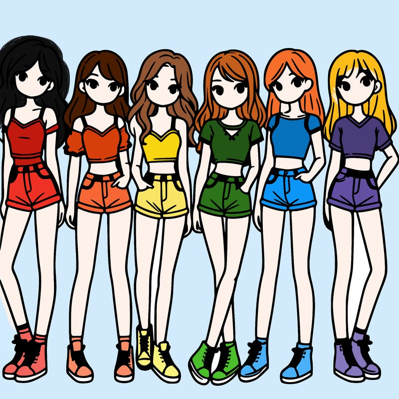 a group of girls wearing crop tops and shorts
