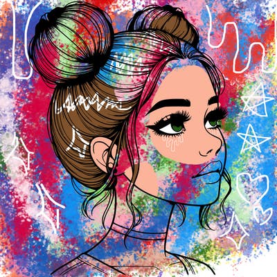 realistic girl with buns on the top of her head