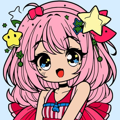 cute anime girl with star accessories