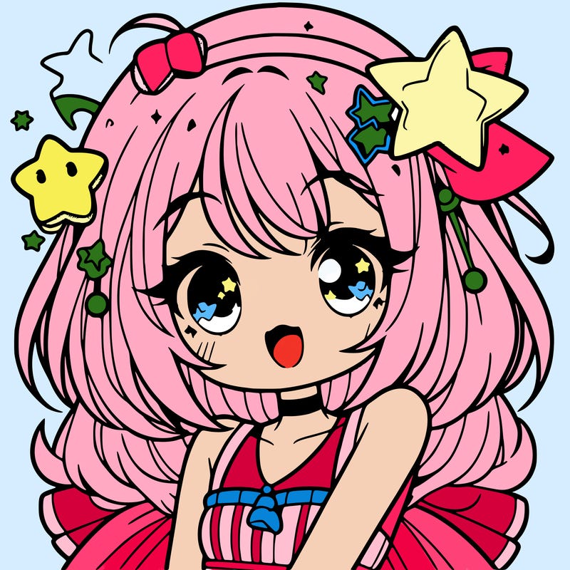 cute anime girl with star accessories