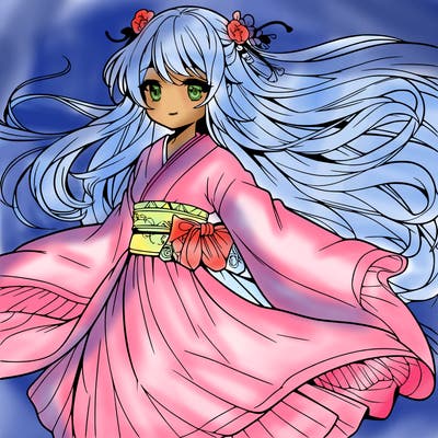 manga character with flowing dress in the wind