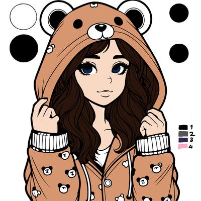 realistic girl in a animal pjs hoodie