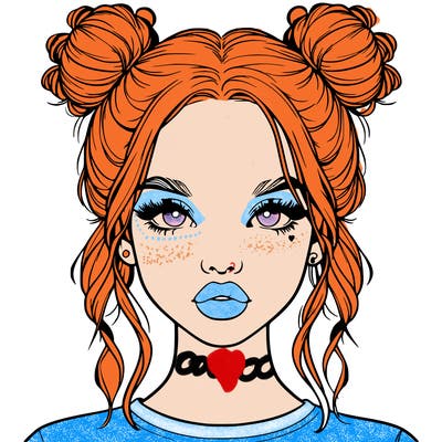 realistic girl with two buns in hair and lips