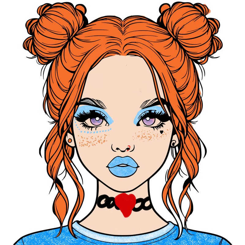 realistic girl with two buns in hair and lips