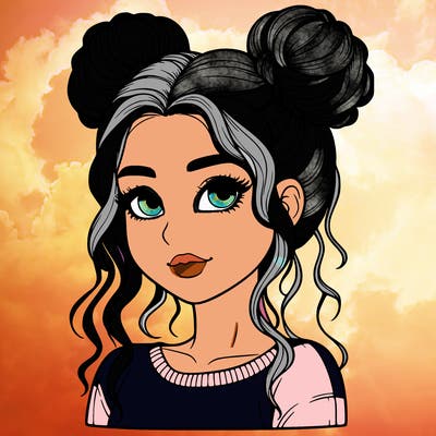 realistic girl with two buns in her hair