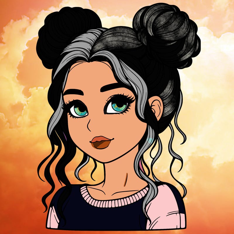 realistic girl with two buns in her hair