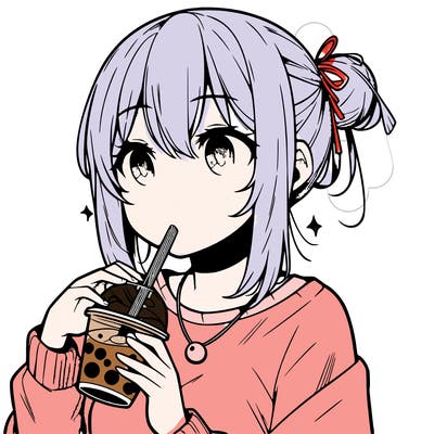 manga character drinking boba