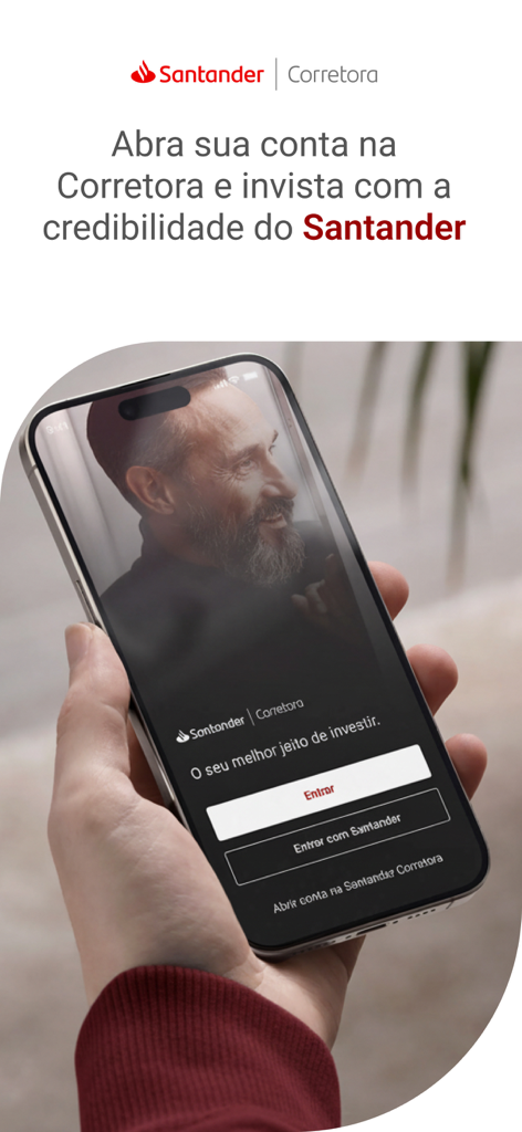 Santander Corretora: taxa 0 - Smartphone screen displaying the login interface for Santander Corretora brokerage app