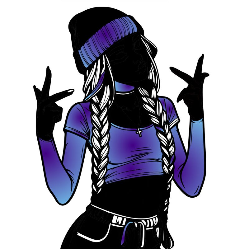 realistic teenage girl with braids and a beanie and crop top doing 🫶🏼