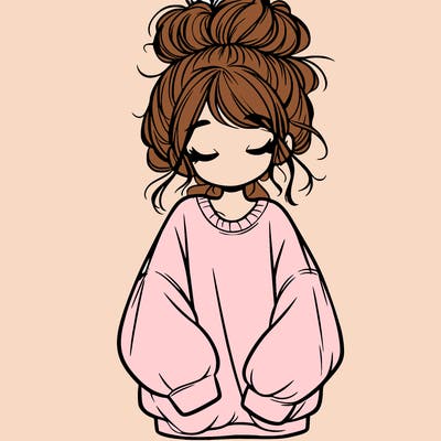 girl with baggy sweatshirt and messy bun