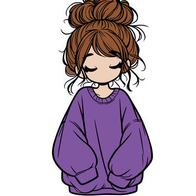 girl with baggy sweatshirt and messy bun