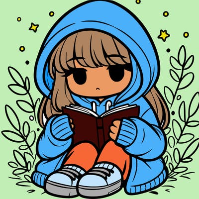 girl in oversized hoodie reading a book