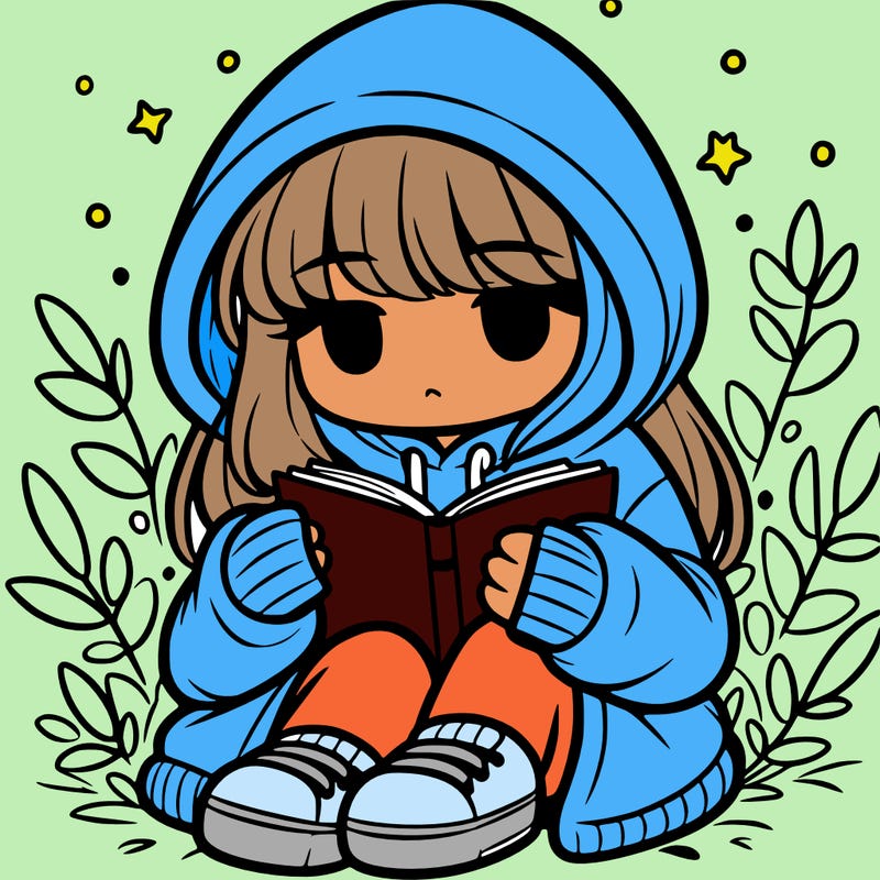 girl in oversized hoodie reading a book