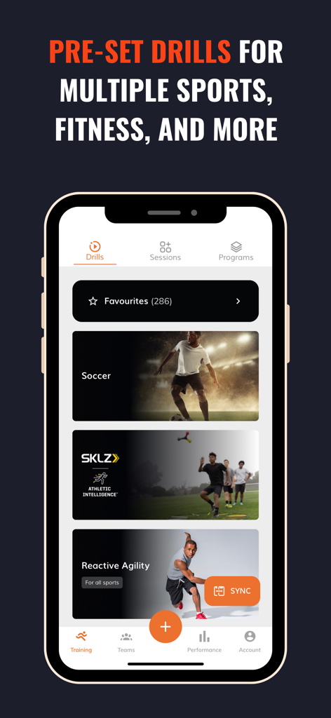 SwitchedOn - Reaction Training - SwitchedOn app interface showing preset drills for soccer and reactive agility