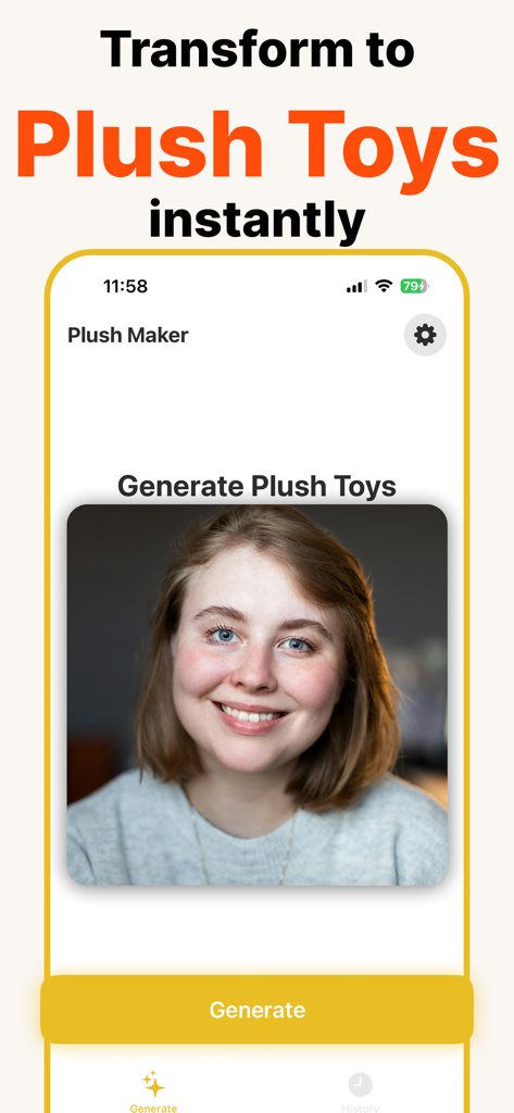 AI Plush Toy Maker－3D Plushie! - AI Plush Toy Maker app interface showing a photo ready to be transformed into a 3D plushie