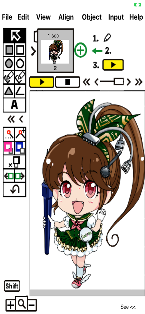 9VAePro - 9VAePro App-Oberfläche mit einer Anime-Figuren-Illustration und Animationswerkzeugen