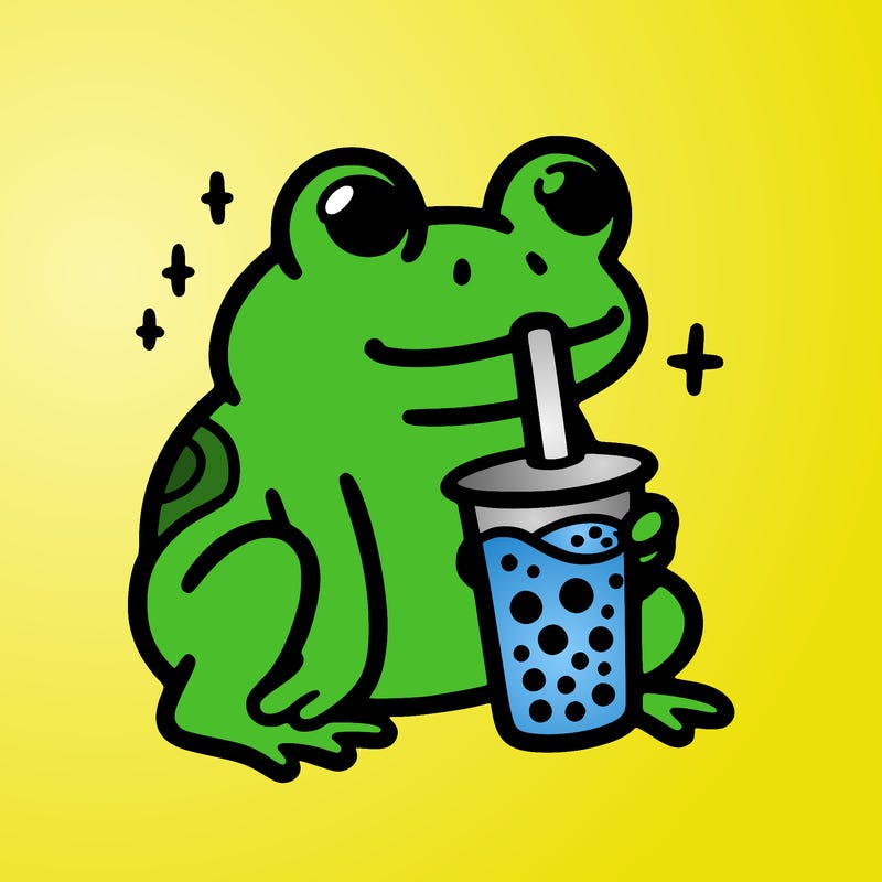 frog drinking boba tea