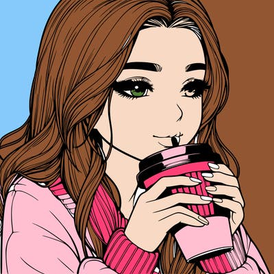 realistic girl drinking coffee