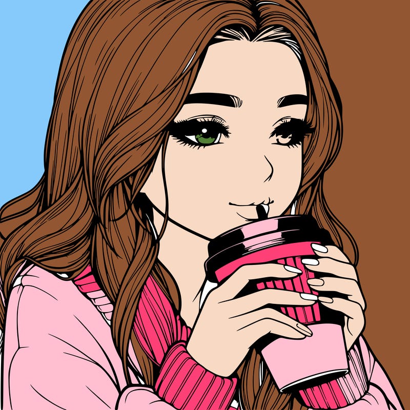 realistic girl drinking coffee