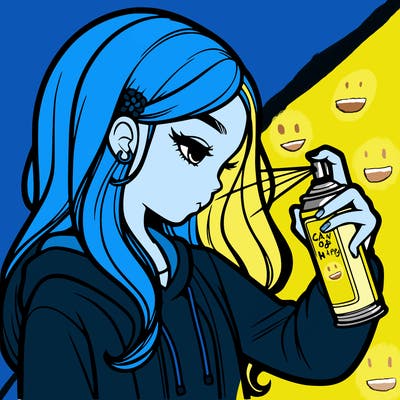 a realistic girl spray painting