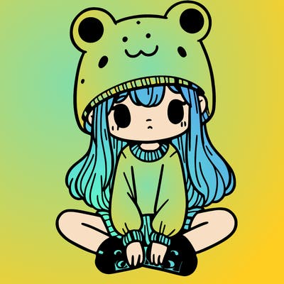 a girl wearing a frog hat and some frog socks