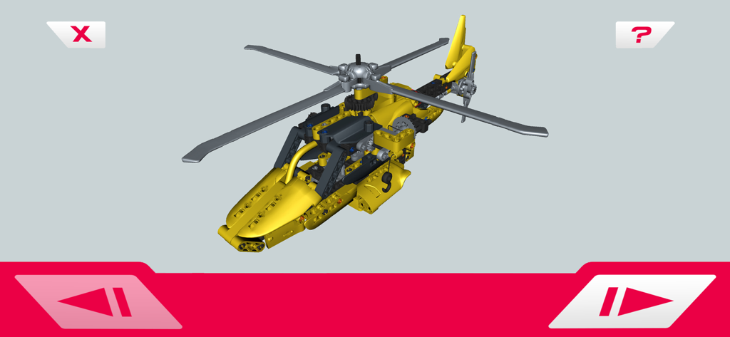 SCIENCE & PLAY BUILD - 3D interactive assembly instructions for a yellow helicopter in the Science and Play Build app