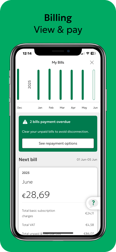 My Cyta - A mobile interface of the My Cyta app showing monthly bills and payment status
