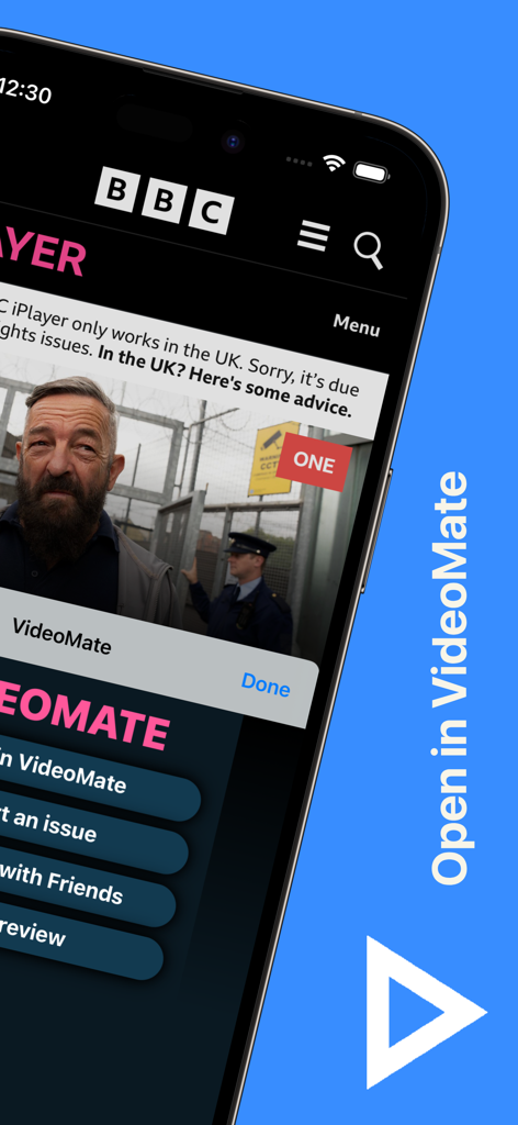 VideoMate - Casting for Safari - Interface da extensão VideoMate para Safari em uma tela de iPhone