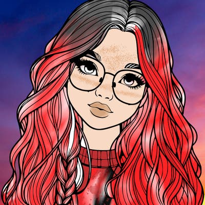 girl with long hair and freckles and glasses realistic