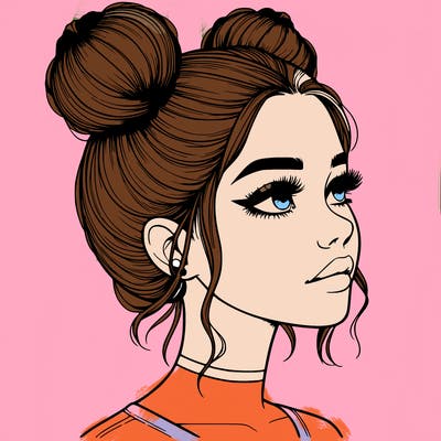 realistic girl with buns on the top of her head