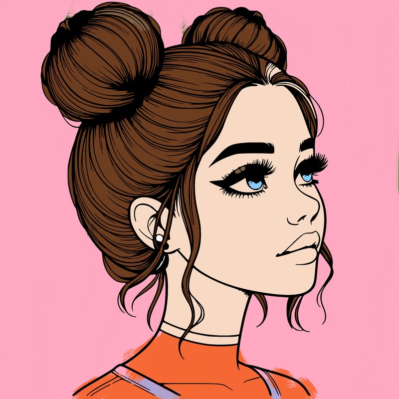 realistic girl with buns on the top of her head