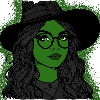 a witch with glasses realistic
