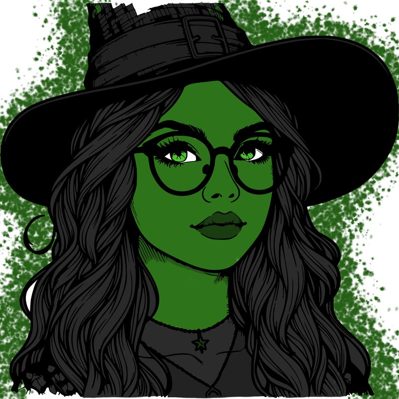a witch with glasses realistic