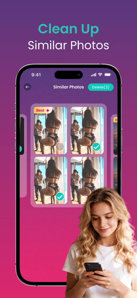 Max Cleaner&Private - A smartphone screen displaying the similar photos cleanup feature of the Max Cleaner app.
