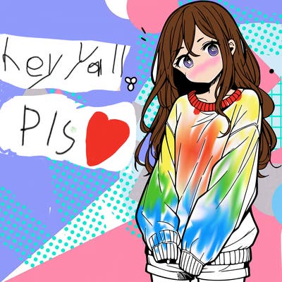 manga teen girl  in a sweater and baggy pants