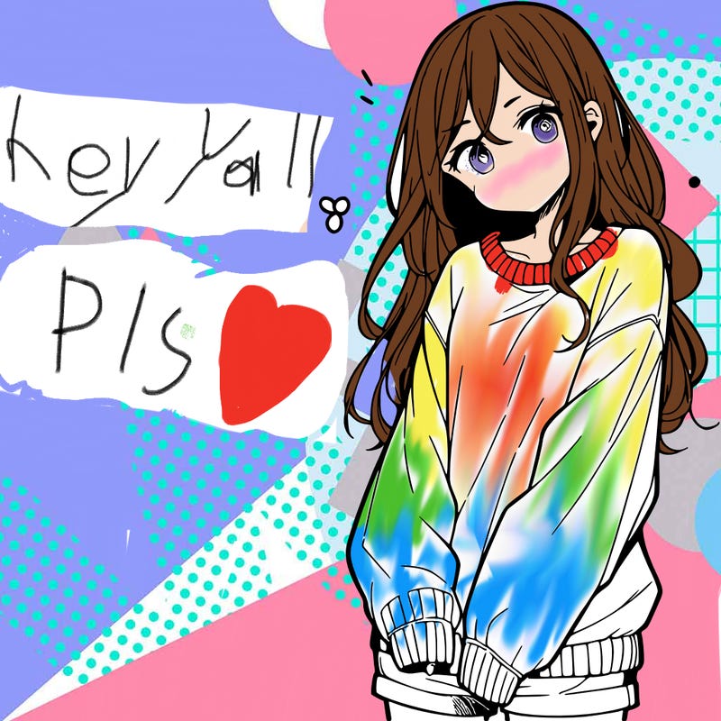 manga teen girl  in a sweater and baggy pants