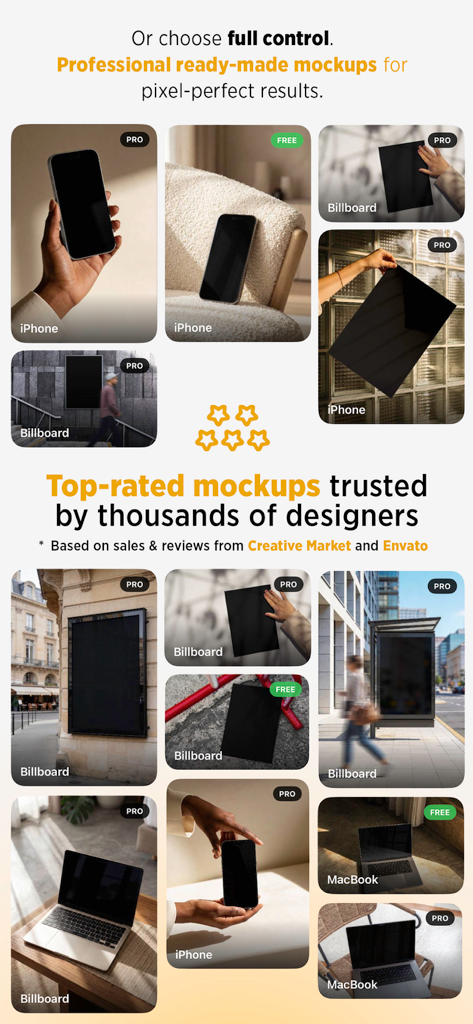 Mockit - AI Mockup Maker - A gallery of professional iPhone MacBook and billboard mockups for designers in the Mockit app